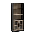 Bush Furniture Westbrook 5-Shelf Bookcase With Glass Doors, Vintage Black/Restored Tan Hickory, Standard Delivery 1 thumbnail image