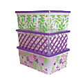 Office Depot® Brand In Mold Label Plastic Storage Containers, 16 3/4" x 11" x 6 1/2", Floral Design, Case Of 3