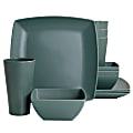 Gibson Home Grayson Melamine 12-Piece Square Dinnerware Set, Green 1 thumbnail image