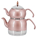 Korkmaz Rena 1.1 Liter Tea Pot And 2.4 Liter Kettle Stainless Steel Set, Pink 1 thumbnail image