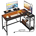 Bestier 48"W L-Shaped LED Gaming Computer Desk With Power Outlet & Headset Hook, Carbon Fiber Black