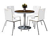 KFI Studios Jive Round Pedestal Table With 4 Stacking Chairs, 29"H x 36"W x 36"D, Espresso/Walnut 