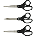 Sparco Straight Scissors w/Rubber Grip Handle - 7" Overall Length - Straight - Stainless Steel - Pointed Tip - Black, Gray - 3 / Bundle