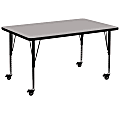 Flash Furniture Mobile Rectangular HP Laminate Activity Table With Height-Adjustable Short Legs, 25-1/2"H x 36"W x 72"D, Gray