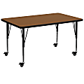 Flash Furniture Mobile Rectangular HP Laminate Activity Table With Height-Adjustable Short Legs, 25-1/2"H x 36"W x 72"D, Oak