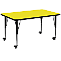 Flash Furniture Mobile Rectangular HP Laminate Activity Table With Height-Adjustable Short Legs, 25-1/2"H x 36"W x 72"D, Yellow