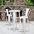 Flash Furniture Round Metal Bar Table Set With 2 Café Stools, 41"H x 24"W x 24"D, White