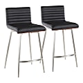 LumiSource Mason Swivel Counter Stools, Silver/Walnut/Black, Set Of 2 Stools