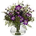 Nearly Natural Mixed Morning Glory 14-1/2”H Plastic Large Floral Arrangement With Vase, 14-1/2"H x 14"W x 11"D, Purple/Green
