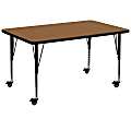 Flash Furniture Mobile Rectangular Thermal Laminate Activity Table With Height-Adjustable Short Legs, 25-3/8"H x 36"W x 72"D, Oak