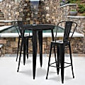 Flash Furniture Commercial-Grade Round Metal Indoor/Outdoor Bar Table Set With 2 Café Stools, 41"H x 30"W x 30"D, Black