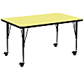 Flash Furniture Mobile Rectangular Thermal Laminate Activity Table With Height-Adjustable Short Legs, 25-3/8"H x 36"W x 72"D, Yellow