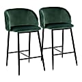 LumiSource Fran Pleated Fixed-Height Counter Stools, Green/Black, Set Of 2 Stools
