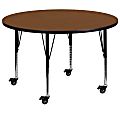 Flash Furniture Mobile Round HP Laminate Activity Table With Height-Adjustable Short Legs, 42", Oak