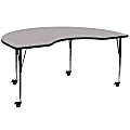 Flash Furniture Mobile 72"W Kidney Laminate Activity Table With Standard Height-Adjustable Legs, Gray