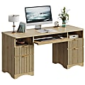 Bestier 60"W Executive Computer Desk With Keyboard Tray And 4 Storage Drawers, Natural