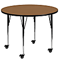 Flash Furniture Mobile Round Thermal Laminate Activity Table With Standard Height-Adjustable Legs, 42", Oak 1 thumbnail image