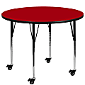 Flash Furniture Mobile Round Thermal Laminate Activity Table With Standard Height-Adjustable Legs, 42", Red