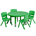 Flash Furniture Round Plastic Height-Adjustable Activity Table Set With 4 Chairs, 23-3/4" x 33", Green