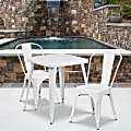 Flash Furniture Square Metal Indoor-Outdoor Table Set With 2 Stack Chairs, 29"H x 27-3/4"W x 27-3/4"D, White