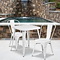 Flash Furniture Square Metal Indoor-Outdoor Table Set With 2 Stack Chairs, 29"H x 27-3/4"W x 27-3/4"D, White 1 thumbnail image