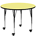 Flash Furniture Mobile Round Thermal Laminate Activity Table With Standard Height-Adjustable Legs, 42", Yellow