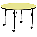 Flash Furniture Mobile Round Thermal Laminate Activity Table With Height-Adjustable Short Legs, 42", Yellow