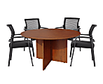 Boss Office Products 47" Round Table And Mesh Guest Chairs Set, Cherry/Black 1 thumbnail image