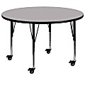 Flash Furniture Mobile Round Thermal Laminate Activity Table With Height-Adjustable Short Legs, 42", Gray