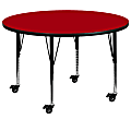 Flash Furniture Mobile Round Thermal Laminate Activity Table With Height-Adjustable Short Legs, 42", Red