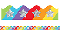 Carson-Dellosa Sparkle And Shine Scalloped Borders, 2 1/4" x 36", Glitter Stars Rainbow, Preschool - Grade 8, Pack Of 13 Borders