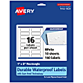Avery® Waterproof Permanent Labels With Sure Feed®, 94224-WMF10, Rectangle, 1" x 3", White, Pack Of 160