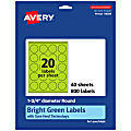 Avery® Print-To-The-Edge Labels With Sure Feed® Technology And Easy Peel® Label Feature, 94509-BGP40, Round, 1-3/4", Matte Bright Green, Pack of 800 1 thumbnail image