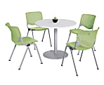 KFI Studios KOOL Round Pedestal Table With 4 Stacking Chairs, White/Lime Green