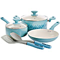 Spice by Tia Mowry Savory Saffron 7-Piece Ceramic Non-Stick Aluminum Cookware Set, Light Blue