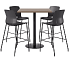 KFI Studios Proof Bistro Square Pedestal Table With Imme Bar Stools, Includes 4 Stools, 43-1/2”H x 36”W x 36”D, Maple Top/Black Base/Black Chairs