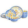 Gibson Laurie Gates Tierra Tile 12-Piece Round Stoneware Dinnerware Set, Blue 1 thumbnail image