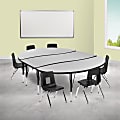 Flash Furniture 86" Oval Wave Flexible Laminate Activity Table Set With 12" Student Stack Chairs, Gray