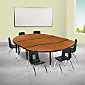 Flash Furniture 86" Oval Wave Flexible Laminate Activity Table Set With 12" Student Stack Chairs, Oak