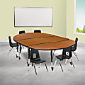 Flash Furniture Mobile 86" Oval Wave Flexible Laminate Activity Table Set With 12" Student Stack Chairs, Oak 1 thumbnail image