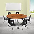 Flash Furniture Mobile 47-1/2" Circle Wave Flexible Laminate Activity Table Set With 12" Student Stack Chairs, Oak 1 thumbnail image