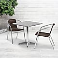 Flash Furniture Lila Square Aluminum Indoor-Outdoor Table With 2 Chairs, 27-1/2"H x 27-1/2"W x 27-1/2"D, Dark Brown, Set Of 3