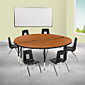 Flash Furniture 60" Circle Wave Flexible Laminate Activity Table Set With 12" Student Stack Chairs, Oak