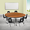 Flash Furniture Mobile 60" Circle Wave Flexible Laminate Activity Table Set With 12" Student Stack Chairs, Oak
