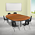 Flash Furniture 76" Oval Wave Flexible Laminate Activity Table Set With 14" Student Stack Chairs, Oak