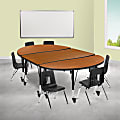 Flash Furniture Mobile 76" Oval Wave Flexible Laminate Activity Table Set With 14" Student Stack Chairs, Oak