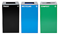 Alpine Industries Stainless-Steel Open Top Mixed Recycling, Compost And Trash Can Set, 29 Gallons, Black/Blue/Green - ALP4450-BLK-KIT23 1 thumbnail image