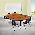 Flash Furniture 86" Oval Wave Flexible Laminate Activity Table Set With 14" Student Stack Chairs, Oak