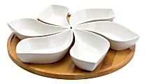 Elama Signature Modern 7-Piece Lazy Susan Server Set, 13-1/2", White/Bamboo