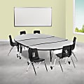 Flash Furniture Mobile 86" Oval Wave Flexible Laminate Activity Table Set With 14" Student Stack Chairs, Gray